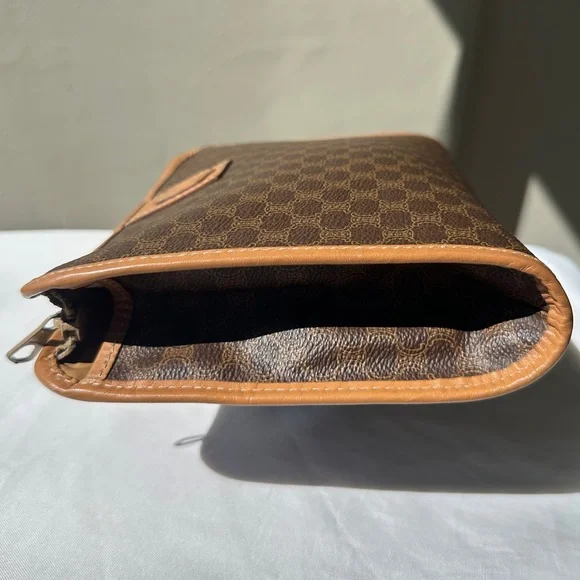 CÉLINE Vintage Macadam Monogram Brown Medium Canvas Pouch Clutch Bag w/COA - Picture 12 of 15